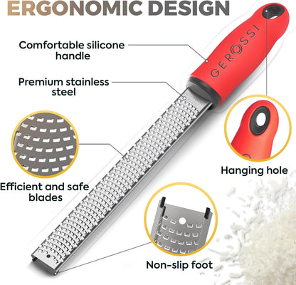 Stainless Steel Cheese and Citrus Zester Grater w/Extra Sharp Blade - Perfect for Lemons, Parmesan, Garlic, Chocolate - Spice Up any Kitchen Dish in Seconds with Your Premium Hand Held Shredder
