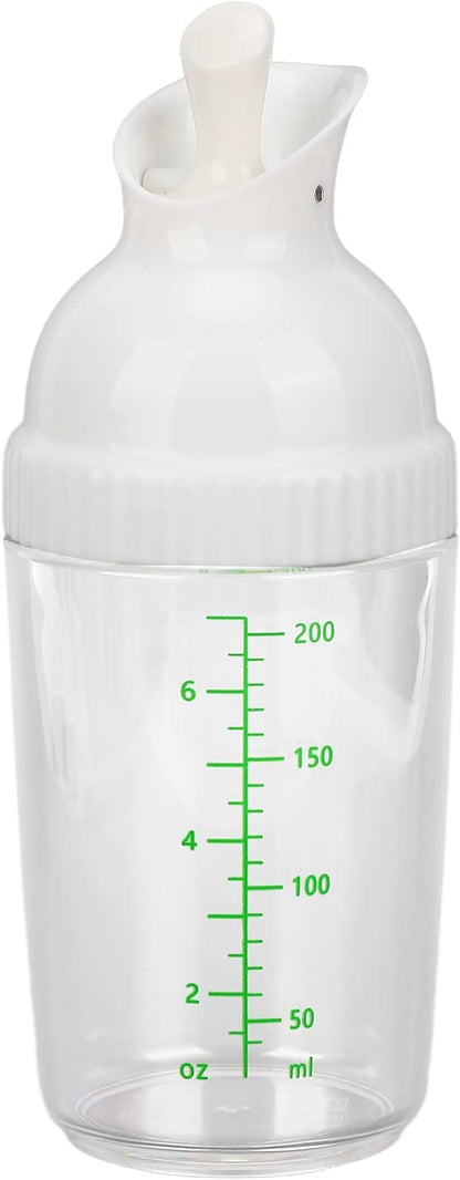 Salad Dressing Shaker, 200ml Leakproof Glass Dressing Bottle Mixer, One Hand Operated, Dishwasher for Sauces, Vinegar, Oil (White)