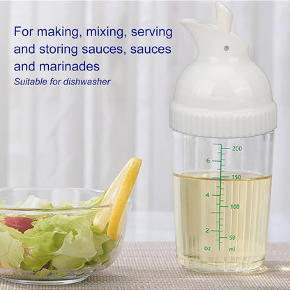 Salad Dressing Shaker, 200ml Leakproof Glass Dressing Bottle Mixer, One Hand Operated, Dishwasher for Sauces, Vinegar, Oil (White)
