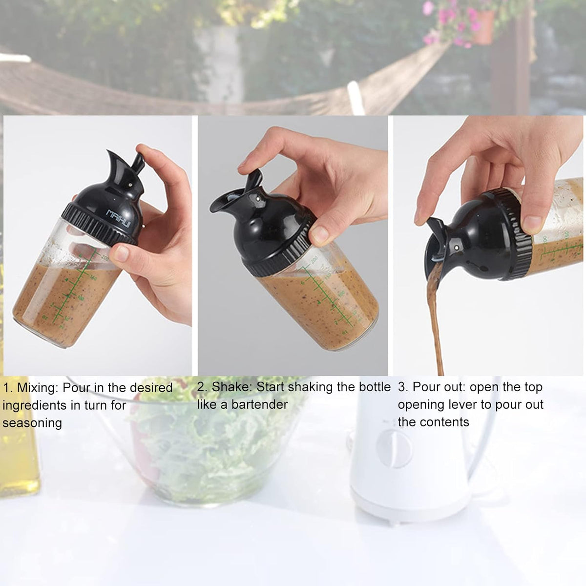 Salad Dressing Shaker, 200ml Leakproof Glass Dressing Bottle Mixer, One Hand Operated, Dishwasher for Sauces, Vinegar, Oil (White)