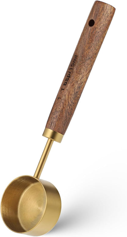 Stainless Steel Wood 1 Teaspoon Scoop, Wood Long Handle Coffee-Bean Scoops Coffee Measuring Scoop 15ml Capacity Tablespoon Perfect for Coffee, Tea and More