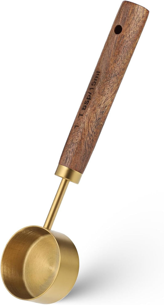 Stainless Steel Wood 1 Teaspoon Scoop, Wood Long Handle Coffee-Bean Scoops Coffee Measuring Scoop 15ml Capacity Tablespoon Perfect for Coffee, Tea and More