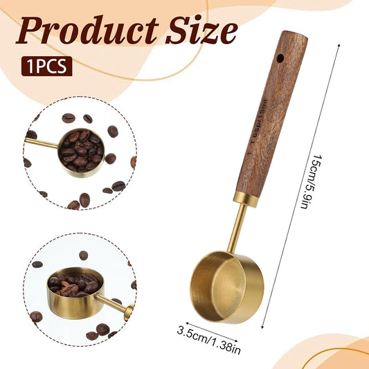 Stainless Steel Wood 1 Teaspoon Scoop, Wood Long Handle Coffee-Bean Scoops Coffee Measuring Scoop 15ml Capacity Tablespoon Perfect for Coffee, Tea and More