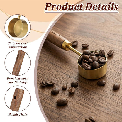 Stainless Steel Wood 1 Teaspoon Scoop, Wood Long Handle Coffee-Bean Scoops Coffee Measuring Scoop 15ml Capacity Tablespoon Perfect for Coffee, Tea and More
