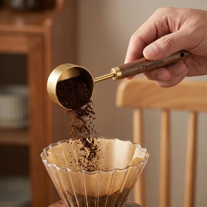 Stainless Steel Wood 1 Teaspoon Scoop, Wood Long Handle Coffee-Bean Scoops Coffee Measuring Scoop 15ml Capacity Tablespoon Perfect for Coffee, Tea and More