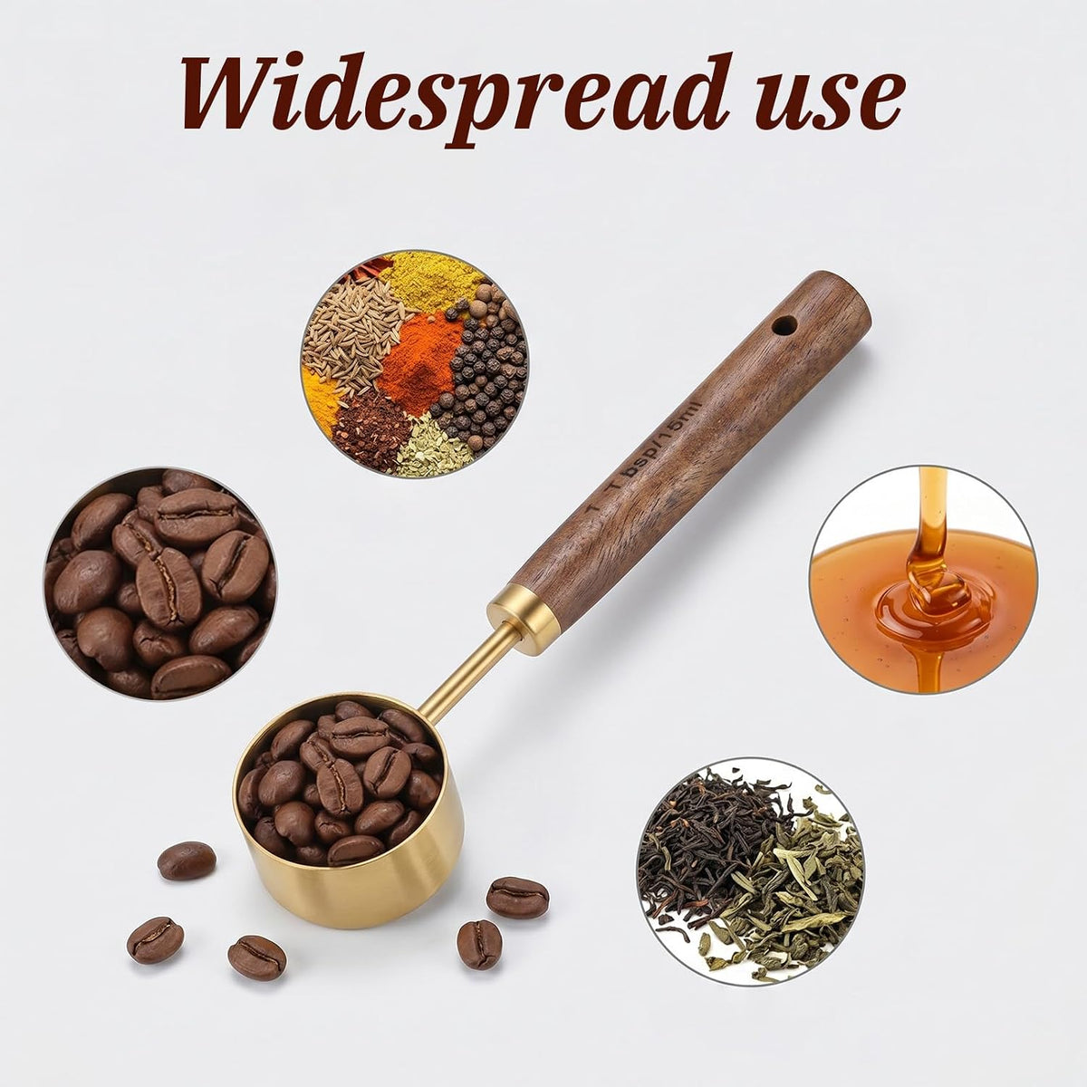 Stainless Steel Wood 1 Teaspoon Scoop, Wood Long Handle Coffee-Bean Scoops Coffee Measuring Scoop 15ml Capacity Tablespoon Perfect for Coffee, Tea and More