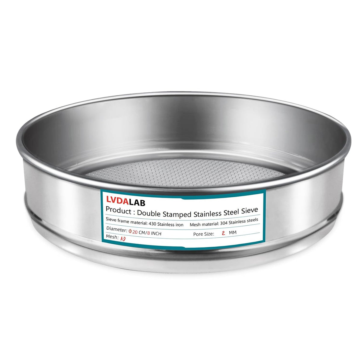 7.9" (20cm) 304 Stainless Steel Lab Sieve, 10 Mesh (2mm) Screen Sifter - Colors A