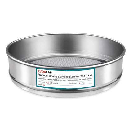 7.9" (20cm) 304 Stainless Steel Lab Sieve, 10 Mesh (2mm) Screen Sifter - Colors A
