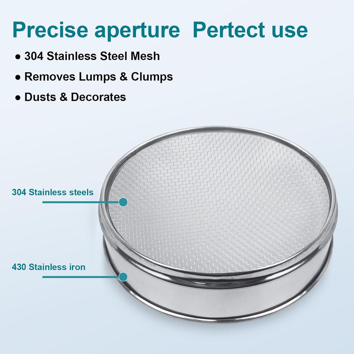 7.9" (20cm) 304 Stainless Steel Lab Sieve, 10 Mesh (2mm) Screen Sifter - Colors A