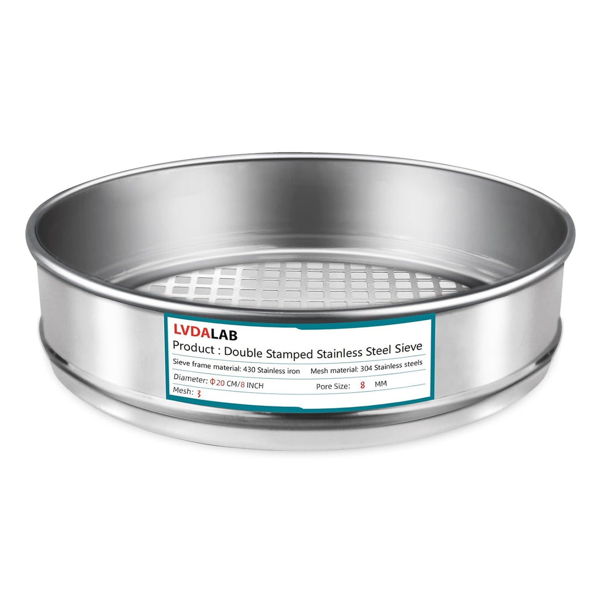 7.9" (20cm) 304 Stainless Steel Lab Sieve, 10 Mesh (2mm) Screen Sifter - Colors A