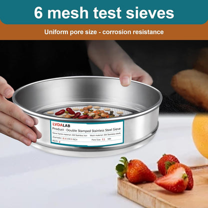 7.9" (20cm) 304 Stainless Steel Lab Sieve, 10 Mesh (2mm) Screen Sifter - Colors A