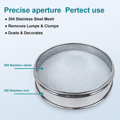 7.9" (20cm) 304 Stainless Steel Lab Sieve, 10 Mesh (2mm) Screen Sifter - Colors A