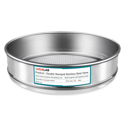7.9" (20cm) 304 Stainless Steel Lab Sieve, 10 Mesh (2mm) Screen Sifter - Colors A