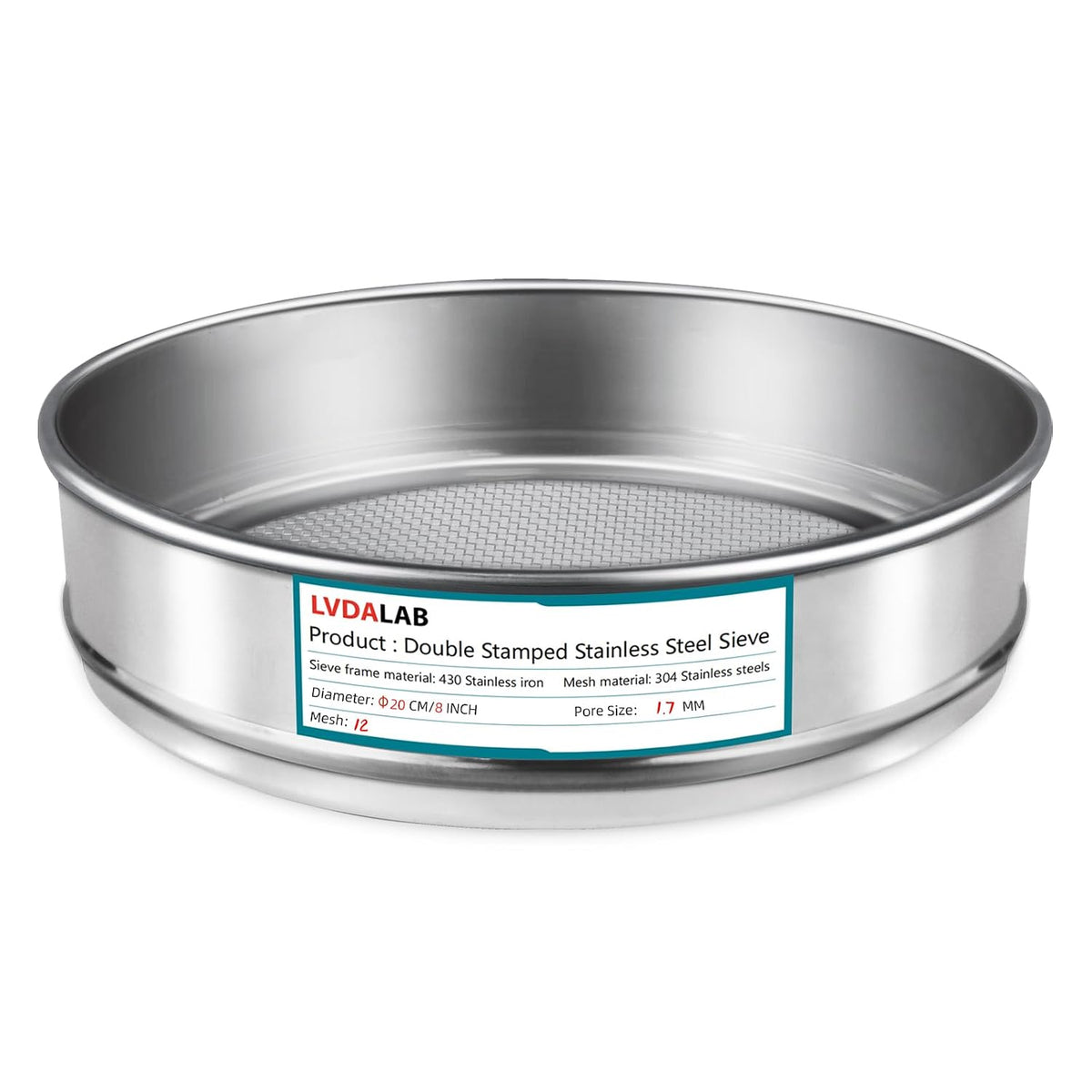 7.9" (20cm) 304 Stainless Steel Lab Sieve, 10 Mesh (2mm) Screen Sifter - Colors A