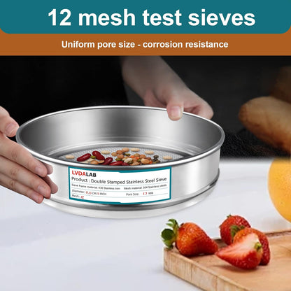 7.9" (20cm) 304 Stainless Steel Lab Sieve, 10 Mesh (2mm) Screen Sifter - Colors A