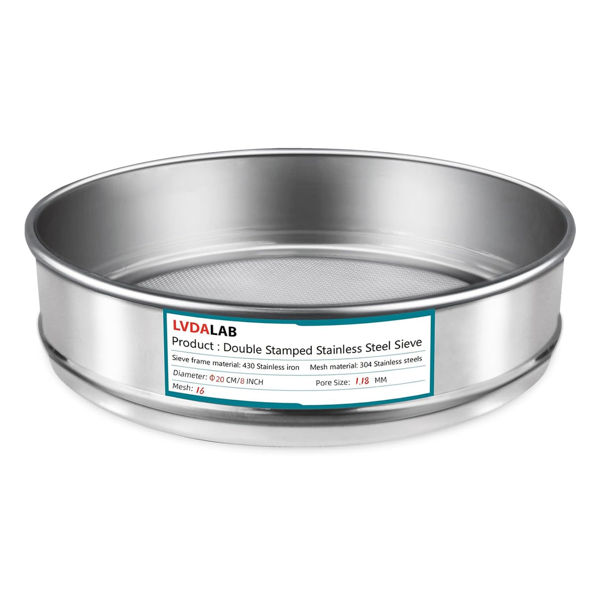 7.9" (20cm) 304 Stainless Steel Lab Sieve, 10 Mesh (2mm) Screen Sifter - Colors A