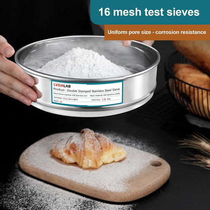 7.9" (20cm) 304 Stainless Steel Lab Sieve, 10 Mesh (2mm) Screen Sifter - Colors A