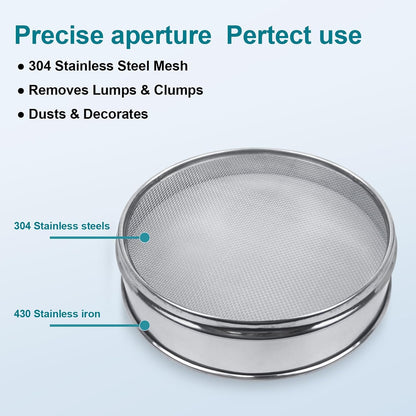7.9" (20cm) 304 Stainless Steel Lab Sieve, 10 Mesh (2mm) Screen Sifter - Colors A