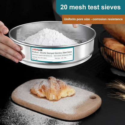7.9" (20cm) 304 Stainless Steel Lab Sieve, 10 Mesh (2mm) Screen Sifter - Colors A