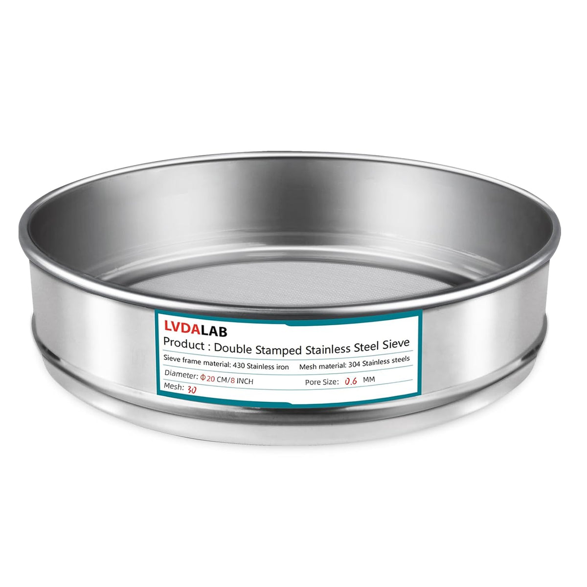 7.9" (20cm) 304 Stainless Steel Lab Sieve, 10 Mesh (2mm) Screen Sifter - Colors A