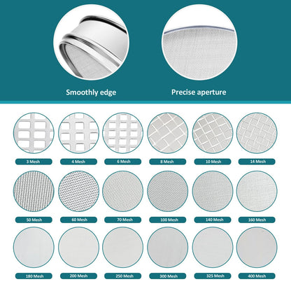 7.9" (20cm) 304 Stainless Steel Lab Sieve, 10 Mesh (2mm) Screen Sifter - Colors A