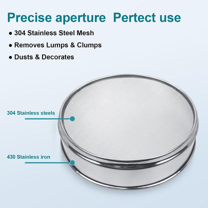 7.9" (20cm) 304 Stainless Steel Lab Sieve, 10 Mesh (2mm) Screen Sifter - Colors A