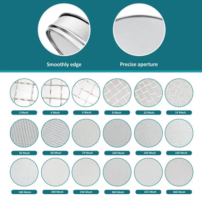 7.9" (20cm) 304 Stainless Steel Lab Sieve, 10 Mesh (2mm) Screen Sifter - Colors A