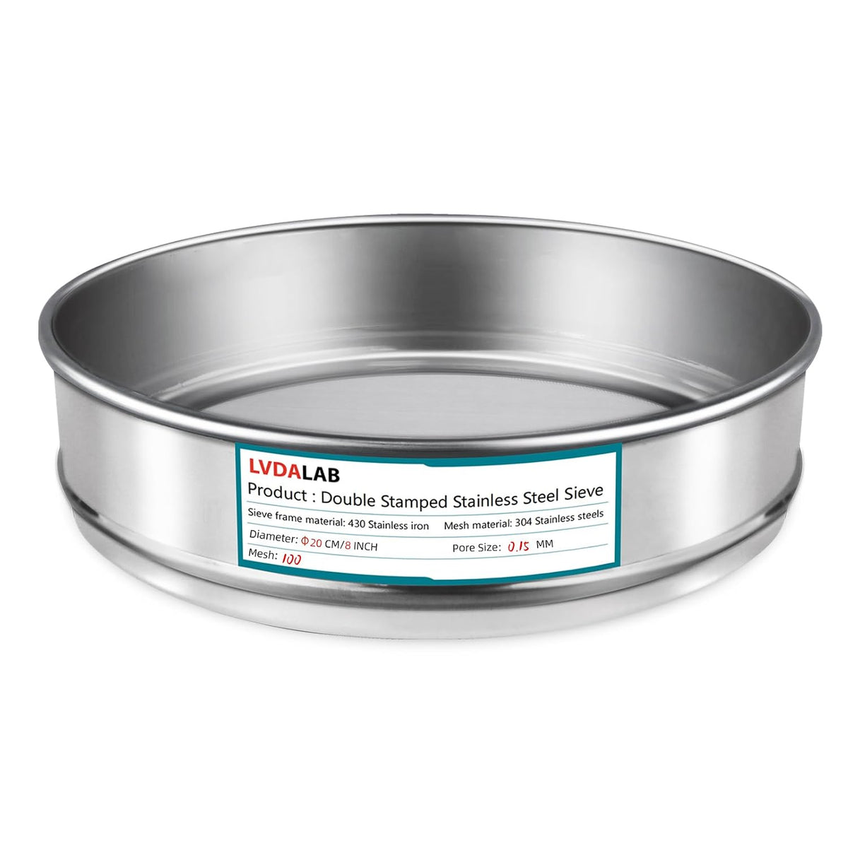 7.9" (20cm) 304 Stainless Steel Lab Sieve, 10 Mesh (2mm) Screen Sifter - Colors A