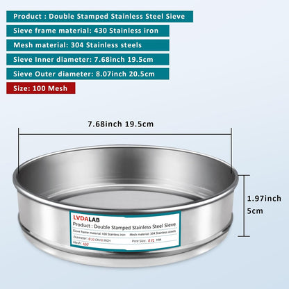 7.9" (20cm) 304 Stainless Steel Lab Sieve, 10 Mesh (2mm) Screen Sifter - Colors A
