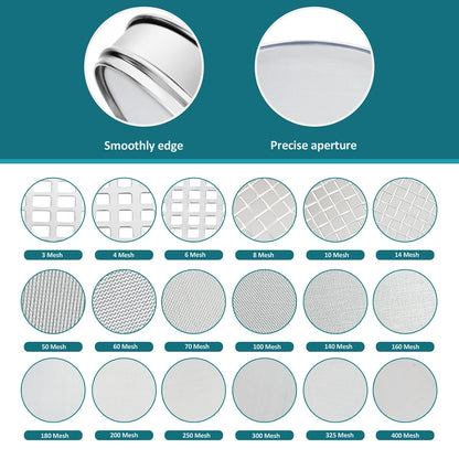 7.9" (20cm) 304 Stainless Steel Lab Sieve, 10 Mesh (2mm) Screen Sifter - Colors A