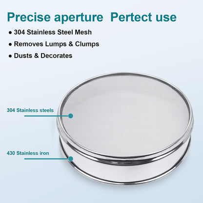 7.9" (20cm) 304 Stainless Steel Lab Sieve, 10 Mesh (2mm) Screen Sifter - Colors A
