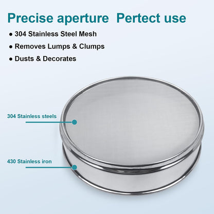7.9" (20cm) 304 Stainless Steel Lab Sieve, 10 Mesh (2mm) Screen Sifter - Colors A