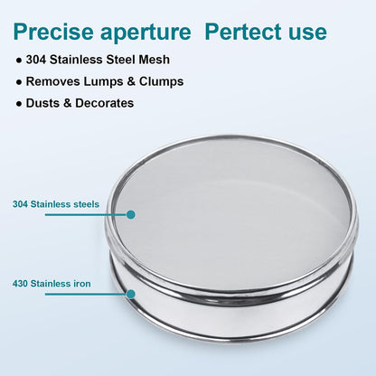 7.9" (20cm) 304 Stainless Steel Lab Sieve, 10 Mesh (2mm) Screen Sifter - Colors A