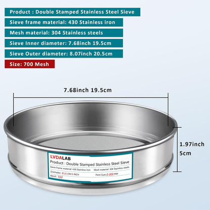 7.9" (20cm) 304 Stainless Steel Lab Sieve, 10 Mesh (2mm) Screen Sifter - Colors A