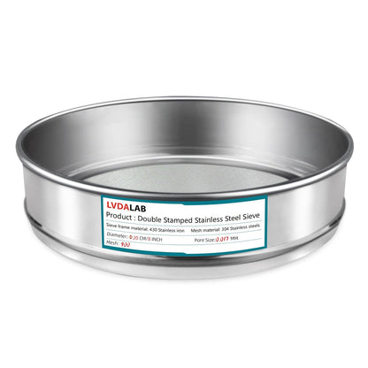 7.9" (20cm) 304 Stainless Steel Lab Sieve, 10 Mesh (2mm) Screen Sifter - Colors A