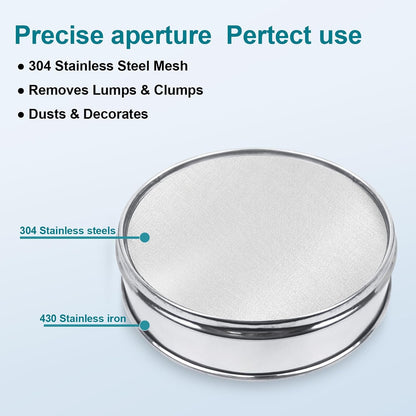 7.9" (20cm) 304 Stainless Steel Lab Sieve, 10 Mesh (2mm) Screen Sifter - Colors A