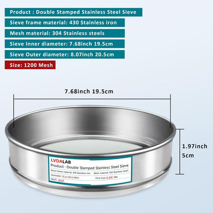 7.9" (20cm) 304 Stainless Steel Lab Sieve, 10 Mesh (2mm) Screen Sifter - Colors A