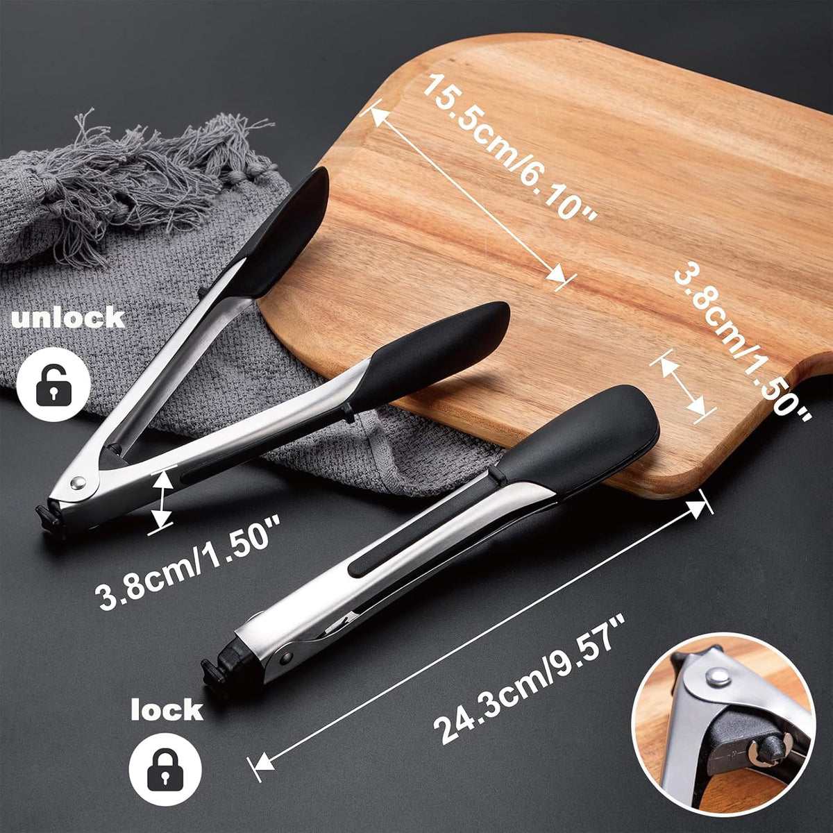 600°F Silicone Kitchen Tongs 9.5 Inch Set of 2, Heat Resistant Locking | Non scratch BBQ tongs for cooking, grilling, air fryer & salad, BPA free, easy grip kitchen utensil set