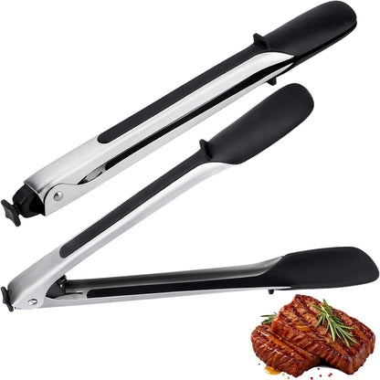 600°F Silicone Kitchen Tongs 9.5 Inch Set of 2, Heat Resistant Locking | Non scratch BBQ tongs for cooking, grilling, air fryer & salad, BPA free, easy grip kitchen utensil set