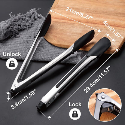 600°F Silicone Kitchen Tongs 9.5 Inch Set of 2, Heat Resistant Locking | Non scratch BBQ tongs for cooking, grilling, air fryer & salad, BPA free, easy grip kitchen utensil set