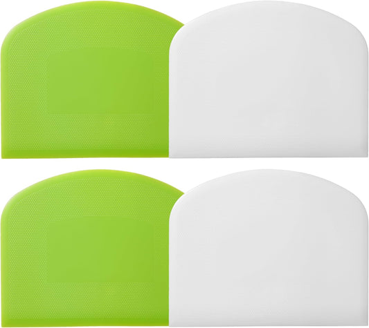 4 Pcs Dough Scraper，Bench Scraper,Bowl Scraper, for Bread Cake Dough Fondant Icing（White, Green）