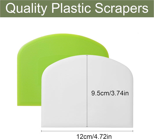 4 Pcs Dough Scraper，Bench Scraper,Bowl Scraper, for Bread Cake Dough Fondant Icing（White, Green）
