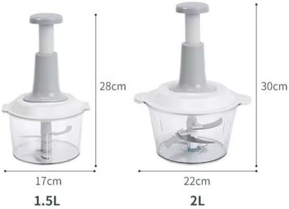 Manual Food Chopper with 1.5L Container, Push-Down Vegetable and Meat Cutter, Stainless Steel Blades.