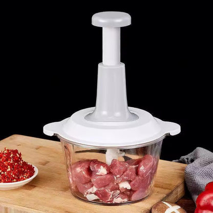 Manual Food Chopper with 1.5L Container, Push-Down Vegetable and Meat Cutter, Stainless Steel Blades.