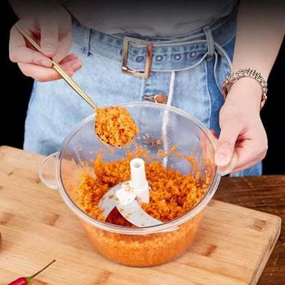 Manual Food Chopper with 1.5L Container, Push-Down Vegetable and Meat Cutter, Stainless Steel Blades.