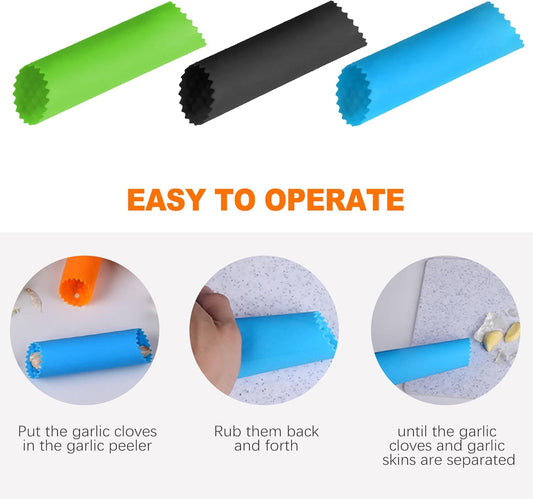 3pcs Silicone Garlic Peeler Tube Roller, Effortless Skin Remover, Garlic Roller, Garlic Rocker, Easy-Clean for Kitchen, Premium Durable Design