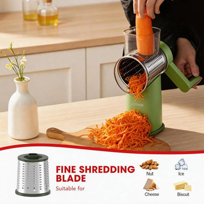 Rotary Cheese Grater Hand Crank with Foldable Handle, Three Blades | Perfect Graters for Kitchen, Fresh Cheese, Vegetables, Nuts, Shredder Hand Crank with Suction Base, Rotary Grader