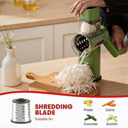 Rotary Cheese Grater Hand Crank with Foldable Handle, Three Blades | Perfect Graters for Kitchen, Fresh Cheese, Vegetables, Nuts, Shredder Hand Crank with Suction Base, Rotary Grader