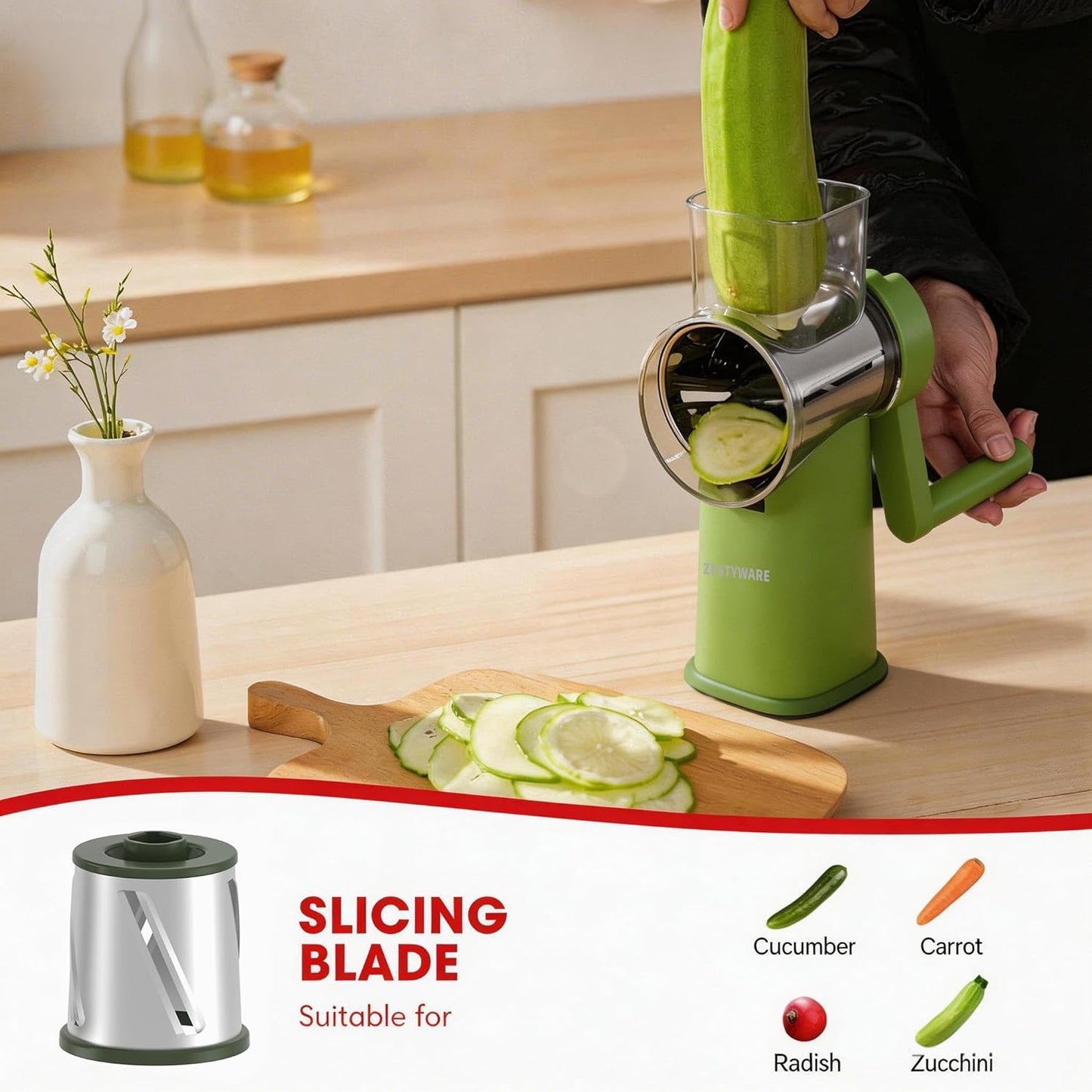 Rotary Cheese Grater Hand Crank with Foldable Handle, Three Blades | Perfect Graters for Kitchen, Fresh Cheese, Vegetables, Nuts, Shredder Hand Crank with Suction Base, Rotary Grader