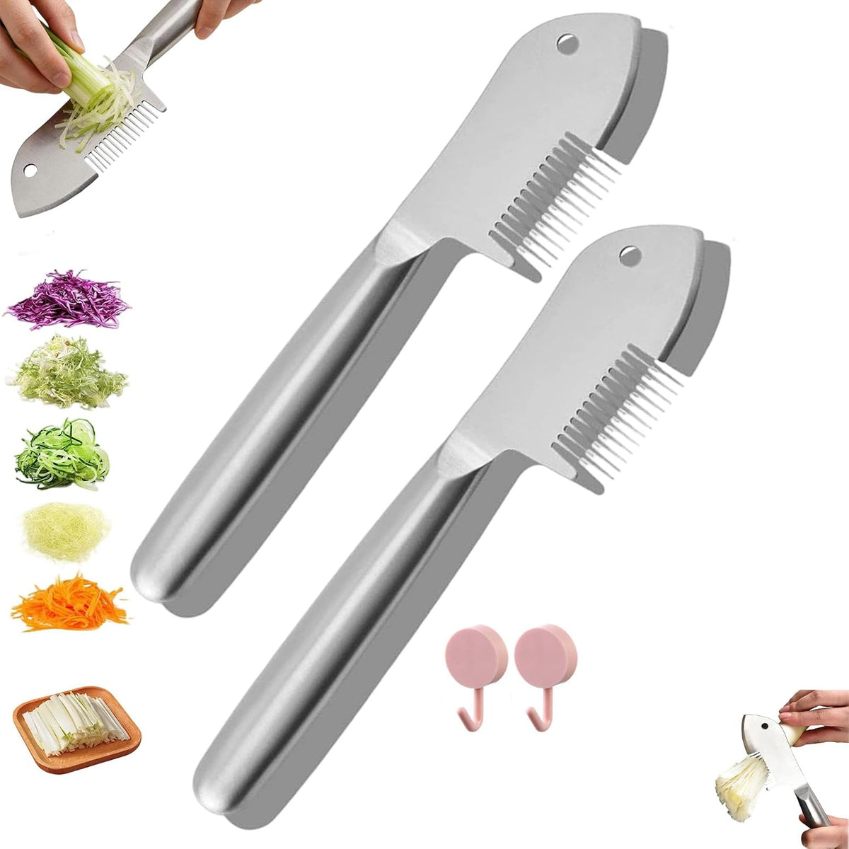 Stainless Steel Multi-purpose Julienne Peeler, Precision Julienne Blade with Ergonomic Handle, Single-Piece Vegetable Julienne Slicer with Comb Shape, Kitchen Shredder Tool for Veggie, Fruit (1)